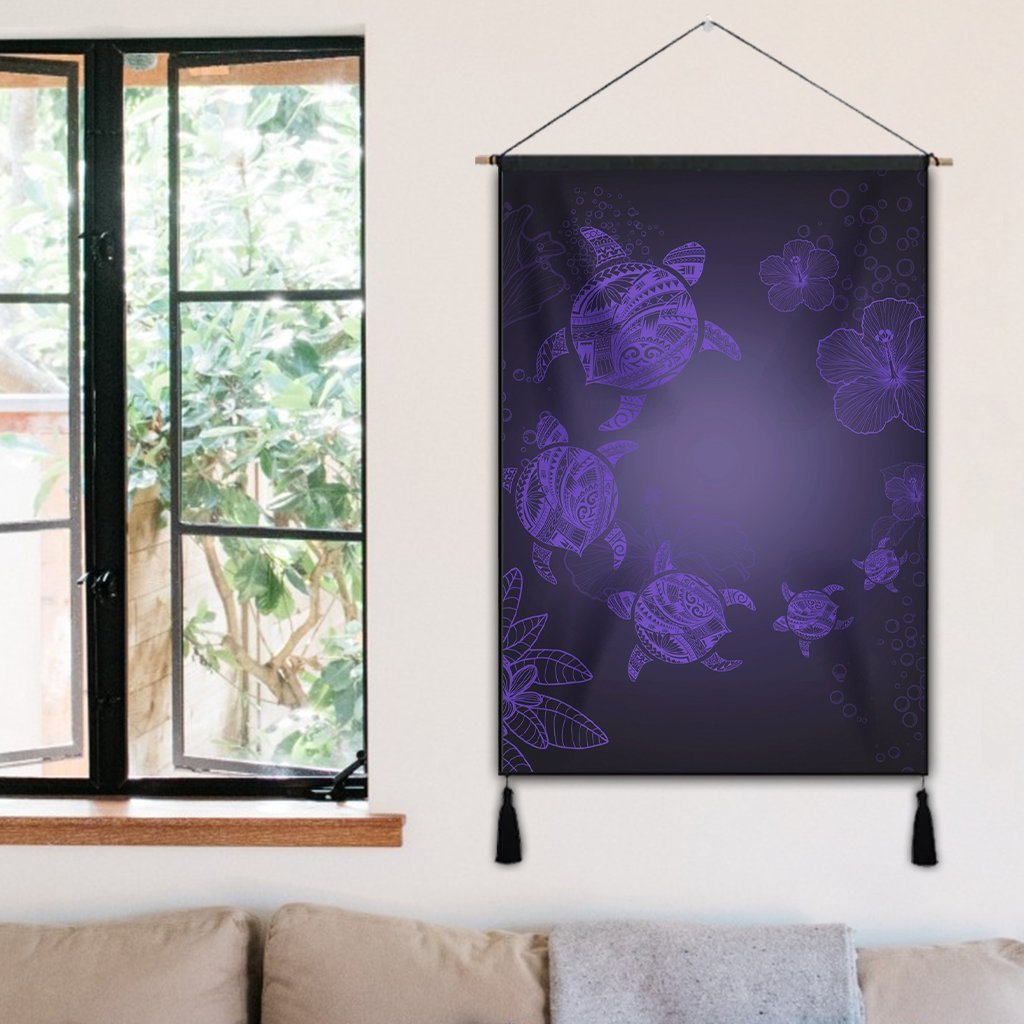 Hawaiian Plumeria Hibiscus Turtle Under Sea Polynesian Hanging Poster Purple AH - Polynesian Pride