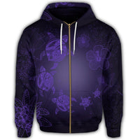 Hawaiian Plumeria Hibiscus Turtle Under Sea Polynesian Zip Hoodie Purple - Polynesian Pride