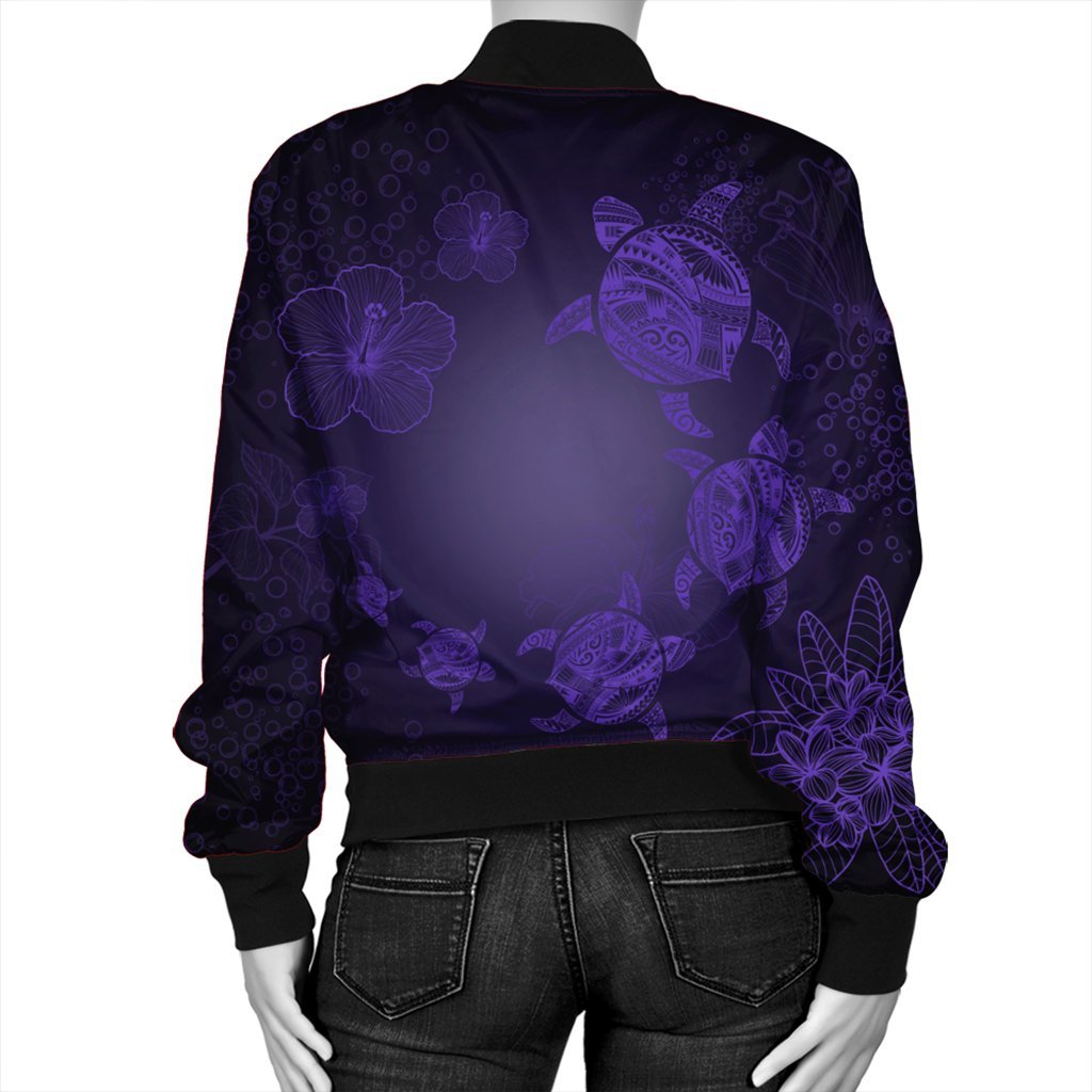 Hawaiian Plumeria Hibiscus Turtle Under Sea Polynesian Bomber Jacket Purple AH - Polynesian Pride