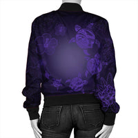 Hawaiian Plumeria Hibiscus Turtle Under Sea Polynesian Bomber Jacket Purple AH - Polynesian Pride