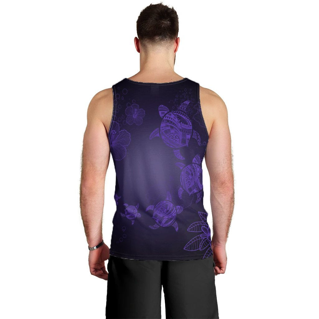 Hawaiian Plumeria Hibiscus Turtle Under Sea Polynesian Tank Top Purple AH - Polynesian Pride