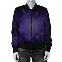 Hawaiian Plumeria Hibiscus Turtle Under Sea Polynesian Bomber Jacket Purple AH - Polynesian Pride