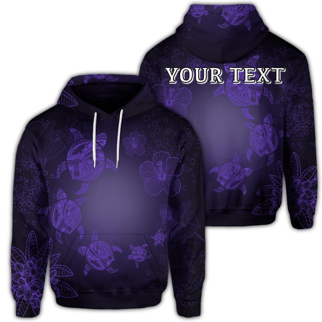 Custom Hawaiian Plumeria Hibiscus Turtle Under Sea Polynesian Hoodie Purple Unisex Art - Polynesian Pride