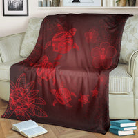 Hawaiian Plumeria Hibiscus Turtle Under Sea Polynesian Premium Blankets Red AH - Polynesian Pride
