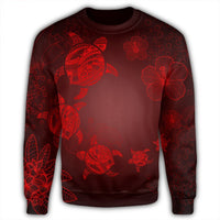 Hawaiian Plumeria Hibiscus Turtle Under Sea Polynesian Sweatshirt Red AH - Polynesian Pride