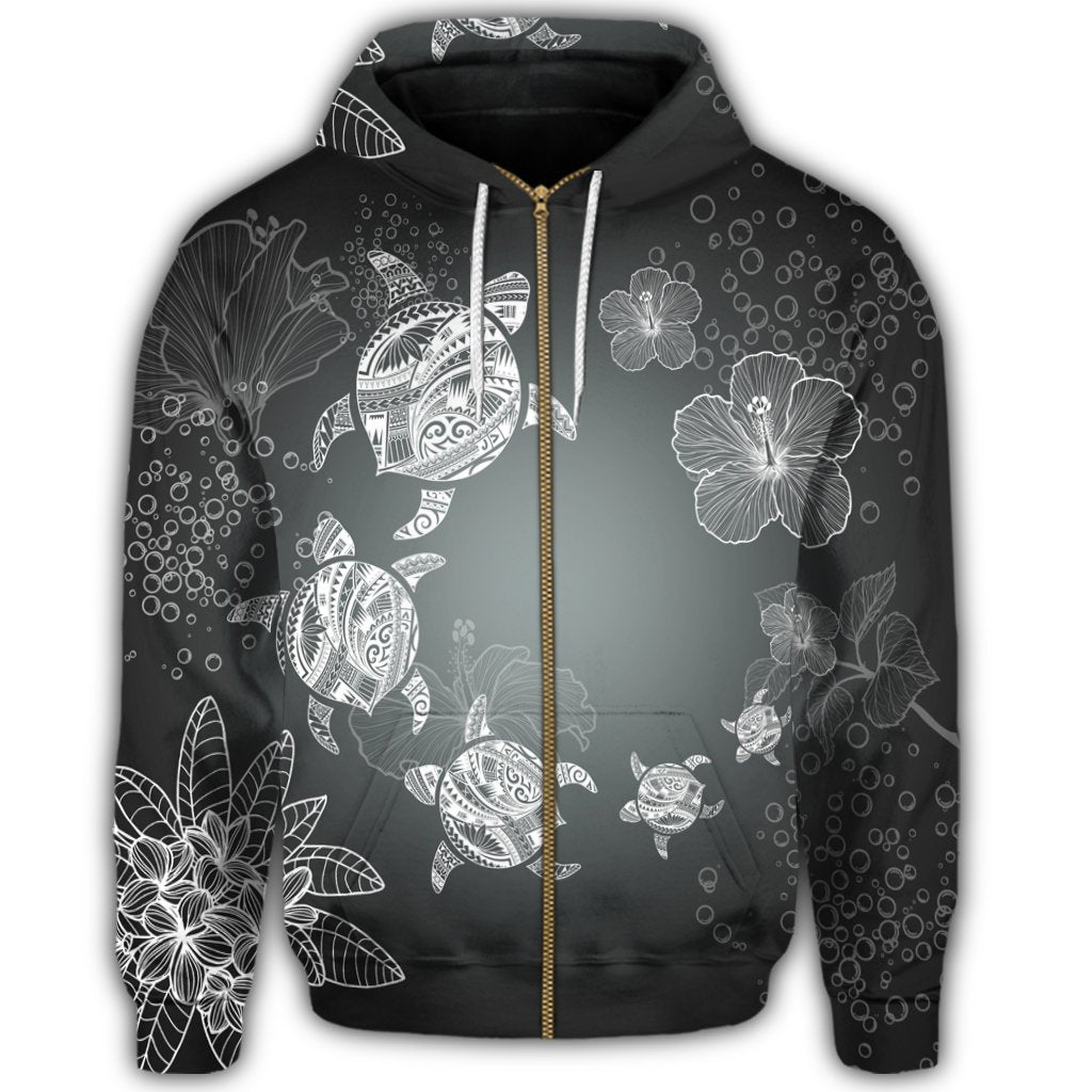 Hawaiian Plumeria Hibiscus Turtle Under Sea Polynesian Zip Hoodie White - Polynesian Pride
