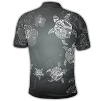 Hawaiian Plumeria Hibiscus Turtle Under Sea Polynesian Polo Shirt White - Polynesian Pride