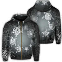 Hawaiian Plumeria Hibiscus Turtle Under Sea Polynesian Zip Hoodie White Unisex Art - Polynesian Pride