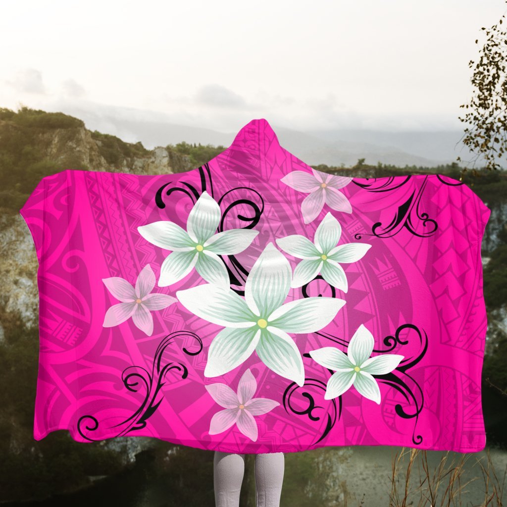 Hawaiian Plumeria Polynesian Hooded Blanket - Pink - AH - Polynesian Pride