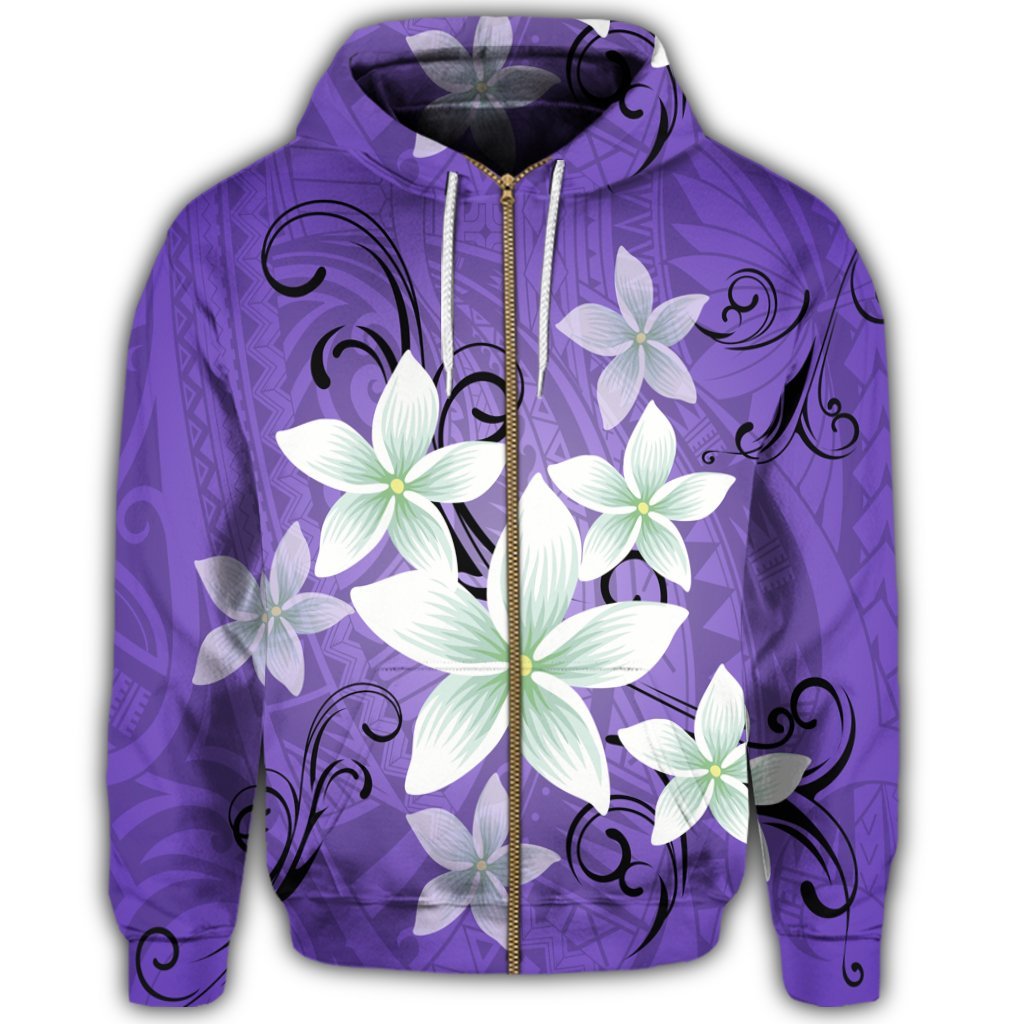 Hawaiian Plumeria Polynesian Zip Hoodie Purple - Polynesian Pride