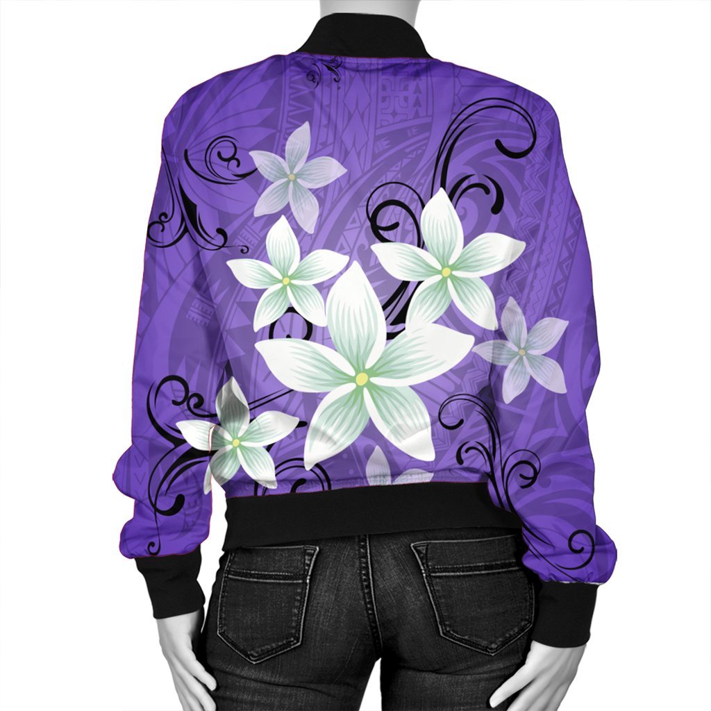 Hawaiian Plumeria Polynesian Bomber Jacket - Purple - AH - Polynesian Pride