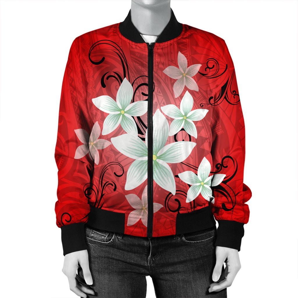 Hawaiian Plumeria Polynesian Bomber Jacket - Red - AH - Polynesian Pride