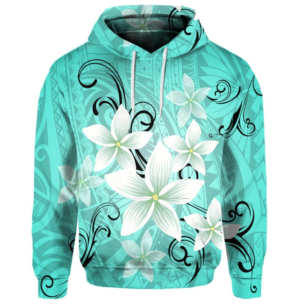 Custom Hawaiian Plumeria Polynesian Hoodie Turquoise - Polynesian Pride