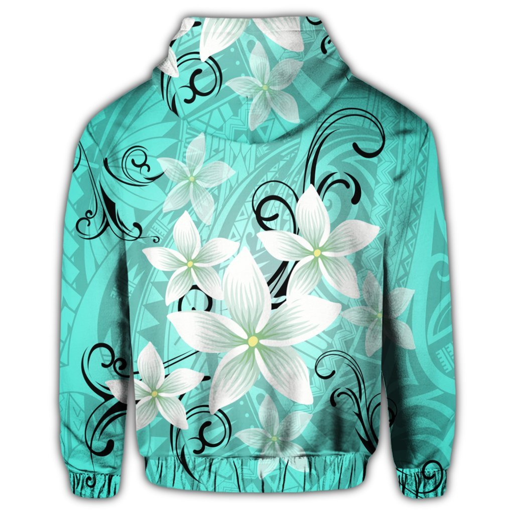 Hawaiian Plumeria Polynesian Zip Hoodie Turquoise - Polynesian Pride