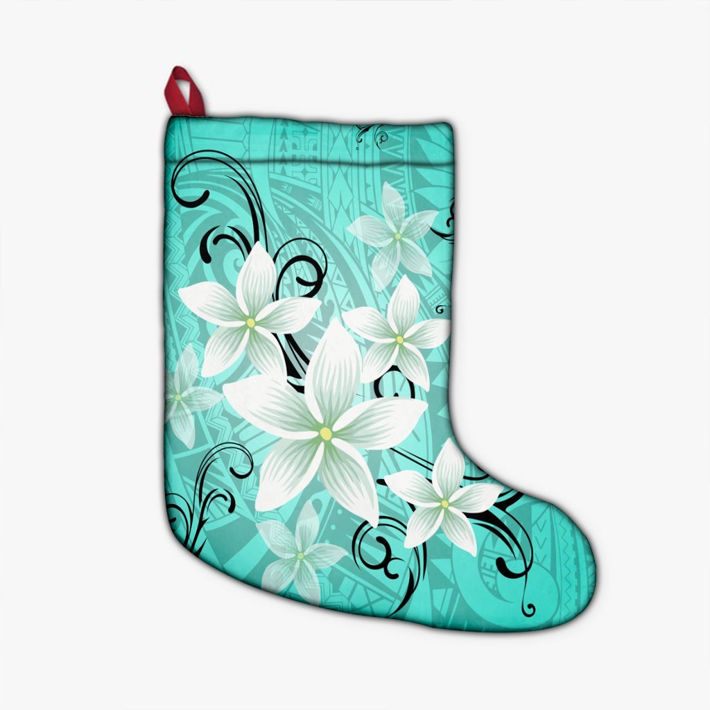 Hawaiian Plumeria Polynesian Christmas Stocking - Turquoise - AH Christmas Stocking 26 X 42 cm Black - Polynesian Pride