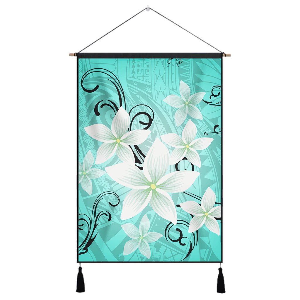 Hawaiian Plumeria Polynesian Hanging Poster - Turquoise - AH Hanging Poster Cotton And Linen - Polynesian Pride