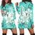 Hawaiian Plumeria Polynesian Hoodie Dress - Turquoise - AH Black - Polynesian Pride