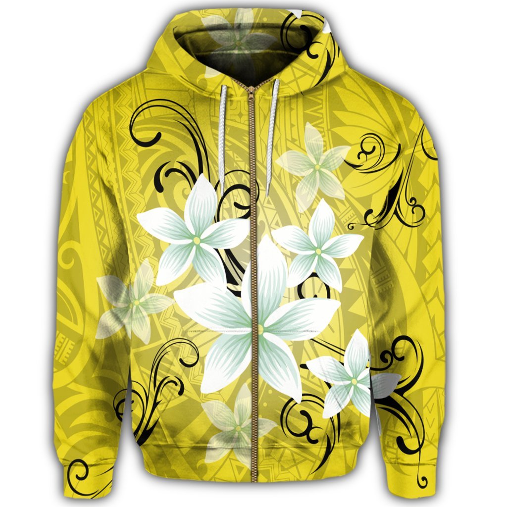 Hawaiian Plumeria Polynesian Zip Hoodie Yellow - Polynesian Pride