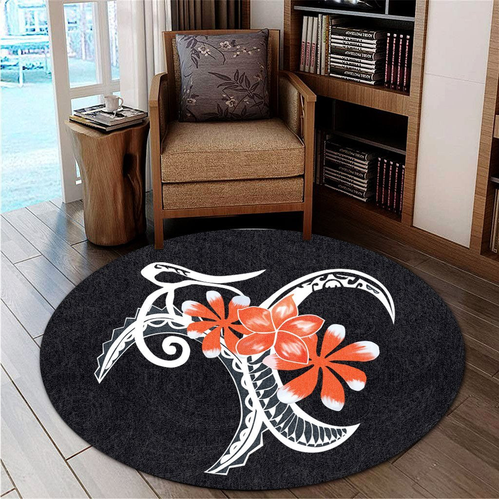 Hawaiian Plumeria Polynesian Orange Round Carpet - AH - Polynesian Pride