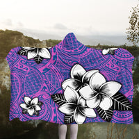 Hawaiian Plumeria Tribal Pink Polynesian Hooded Blanket Blue AH - Polynesian Pride