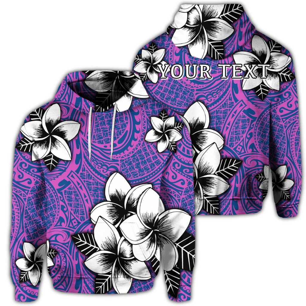 Custom Hawaiian Plumeria Tribal Pink Polynesian Hoodie Blue Unisex Art - Polynesian Pride