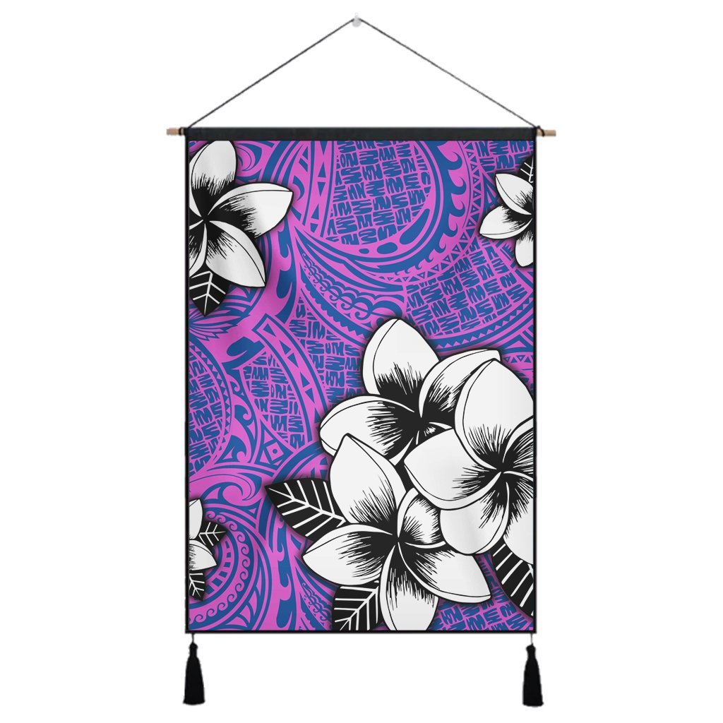 Hawaiian Plumeria Tribal Pink Polynesian Hanging Poster Blue AH Hanging Poster Cotton And Linen - Polynesian Pride