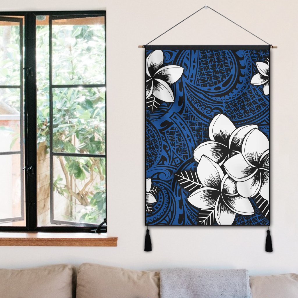 Hawaiian Plumeria Tribal Polynesian Hanging Poster Blue AH - Polynesian Pride