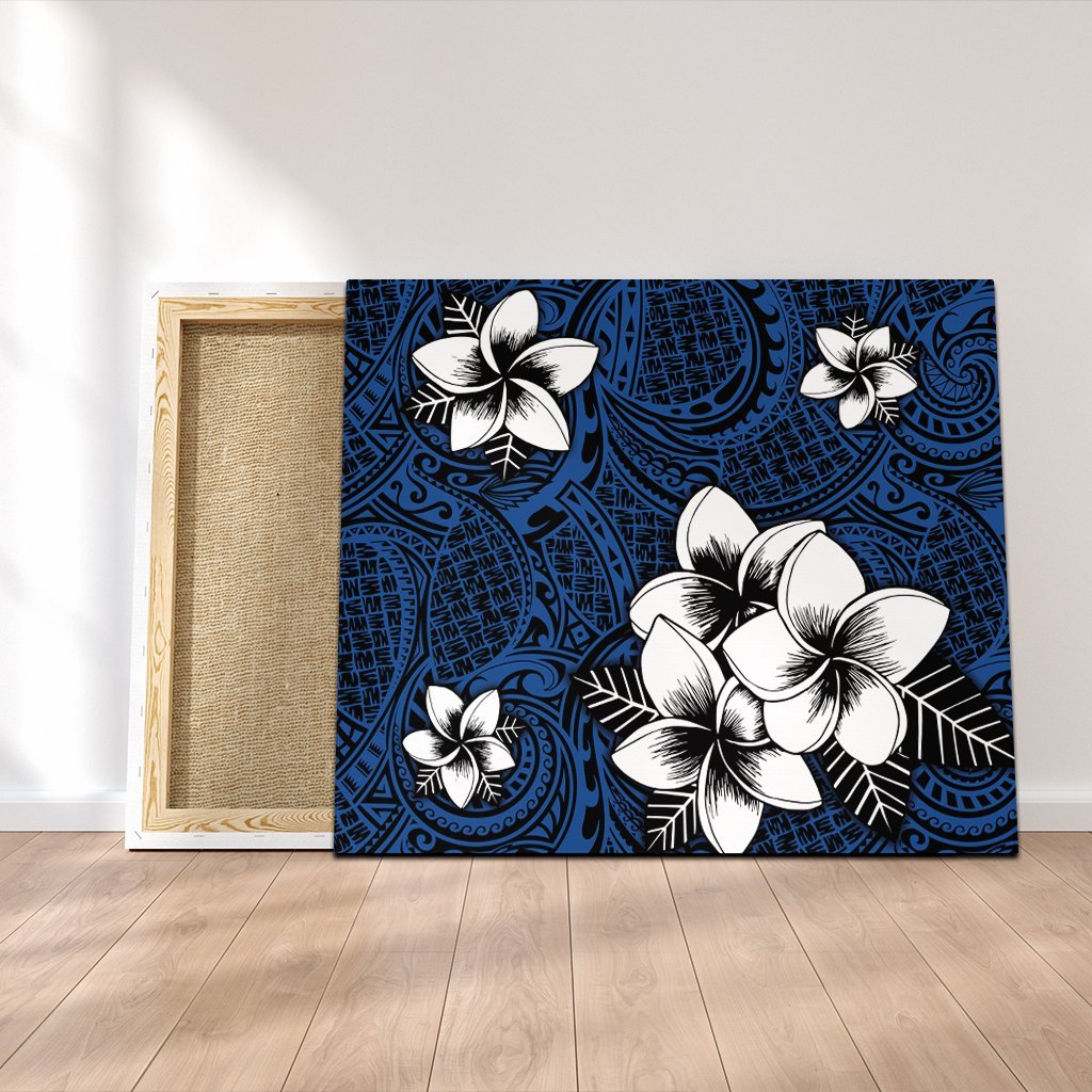 Hawaiian Plumeria Tribal Polynesian Canvas Blue AH Canvas Poly-cotton - Polynesian Pride