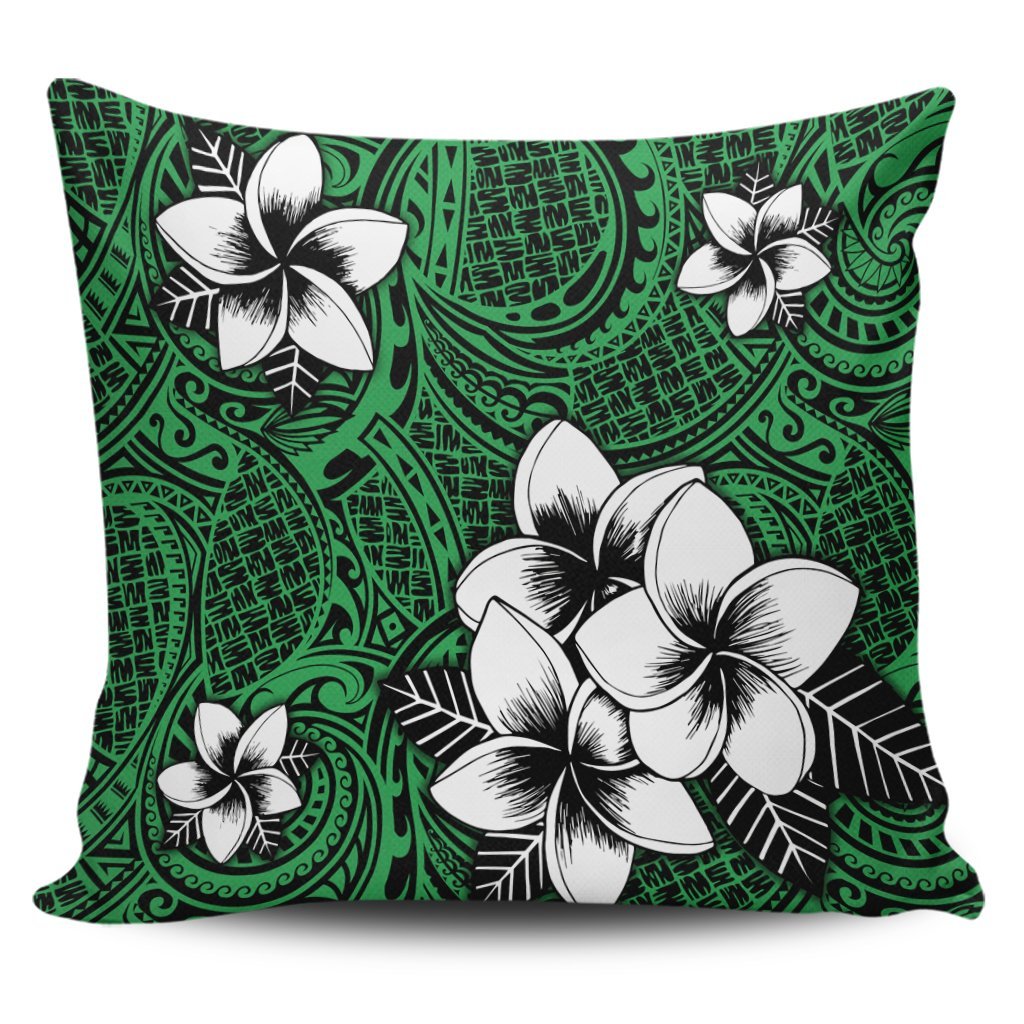 Hawaiian Plumeria Tribal Polynesian Pillow Covers Green AH Pillow Covers Black - Polynesian Pride