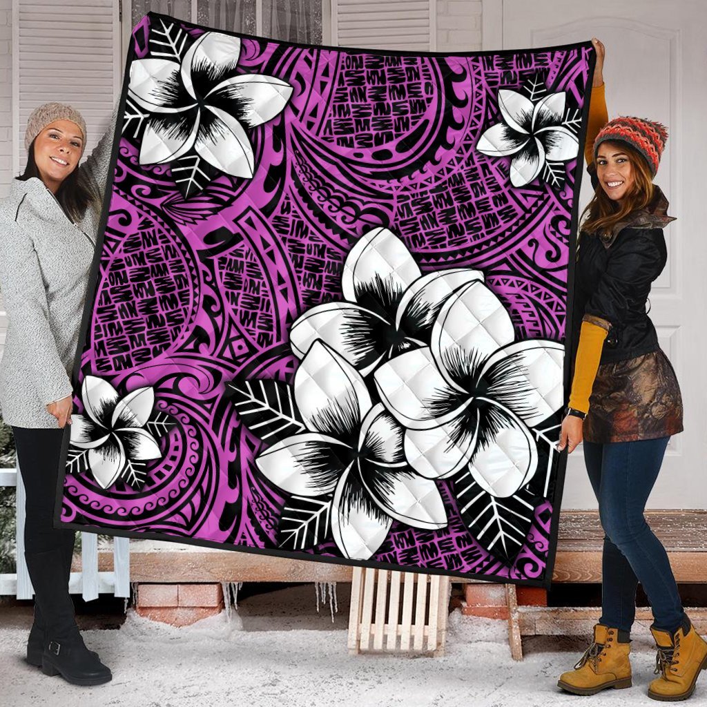 Hawaiian Plumeria Tribal Polynesian Premium Quilts Pink AH - Polynesian Pride