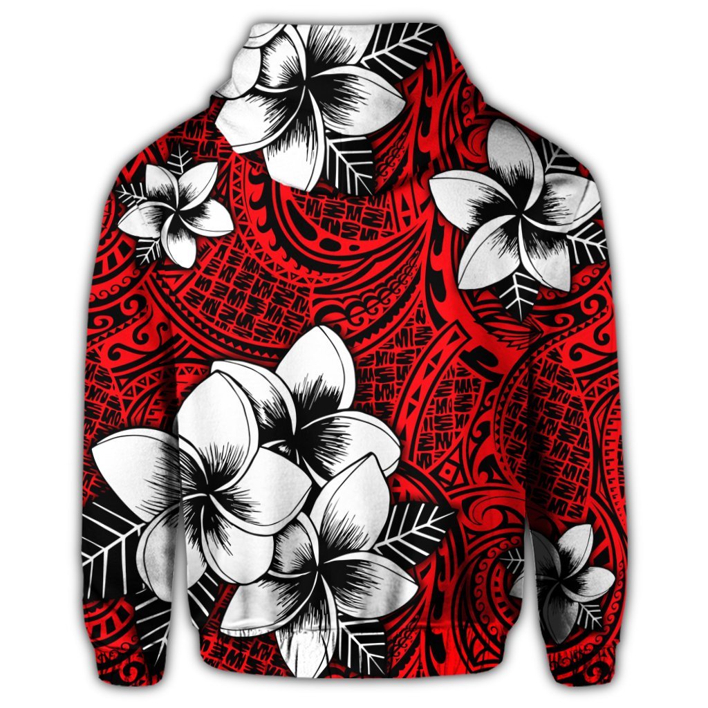 Hawaiian Plumeria Tribal Polynesian Zip Hoodie Red - Polynesian Pride