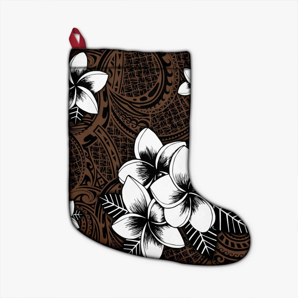 Hawaiian Plumeria Tribe Brown Polynesian Christmas Stocking AH Christmas Stocking 26 X 42 cm Black - Polynesian Pride