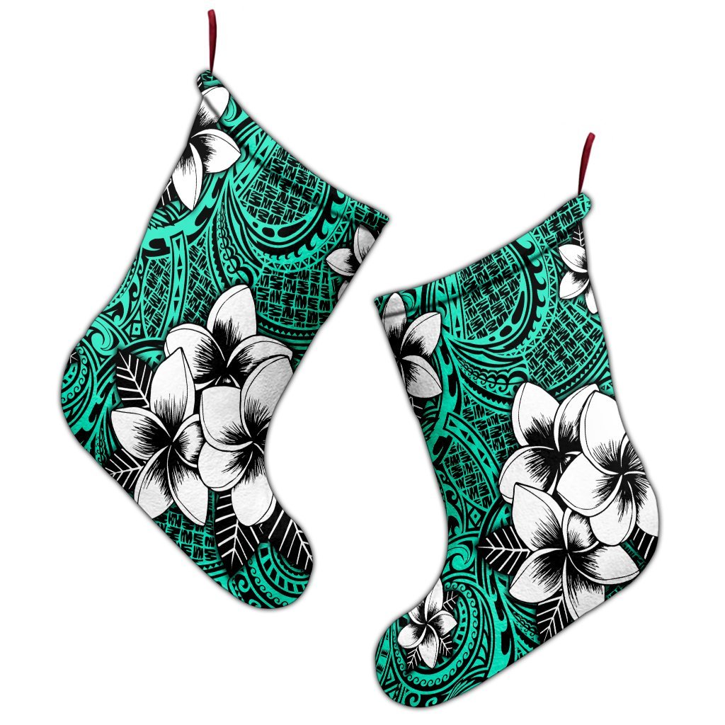 Hawaiian Plumeria Tribe Turquoise Polynesian Christmas Stocking AH - Polynesian Pride