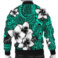 Hawaiian Plumeria Tribe Turquoise Polynesian Bomber Jacket AH - Polynesian Pride