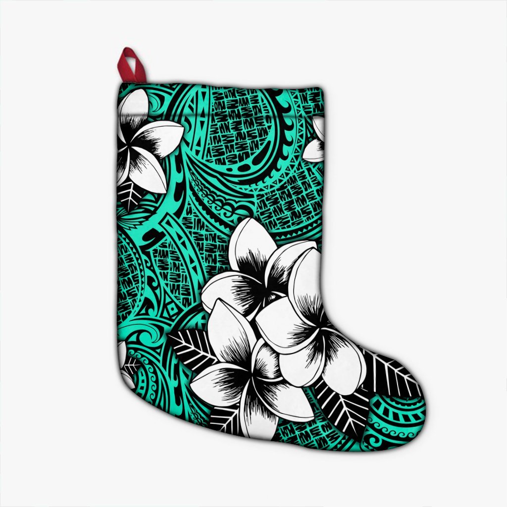 Hawaiian Plumeria Tribe Turquoise Polynesian Christmas Stocking AH Christmas Stocking 26 X 42 cm Black - Polynesian Pride