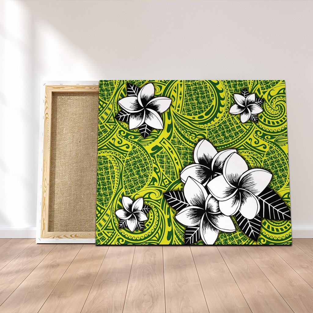 Hawaiian Plumeria Tribe Yellow Green Polynesian Canvas AH Canvas Poly-cotton - Polynesian Pride