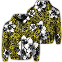 Hawaiian Plumeria Tribe Yellow Polynesian Zip Hoodie Unisex Art - Polynesian Pride