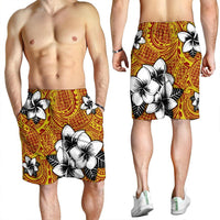 Hawaiian Plumeria Tribe Yellow Red Polynesian Men's Shorts AH - Polynesian Pride