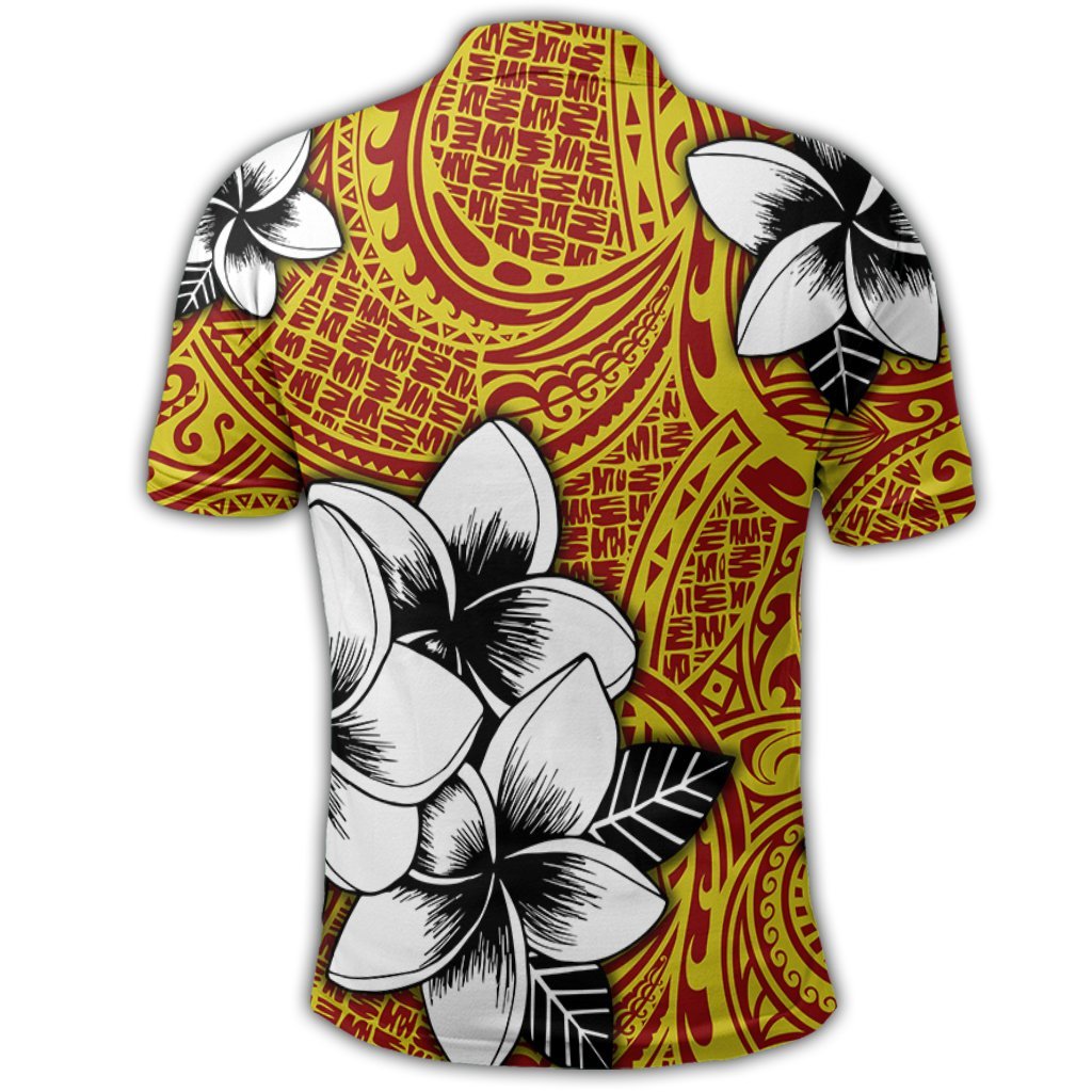 Hawaiian Plumeria Tribe Yellow Red Polynesian Polo Shirt - Polynesian Pride