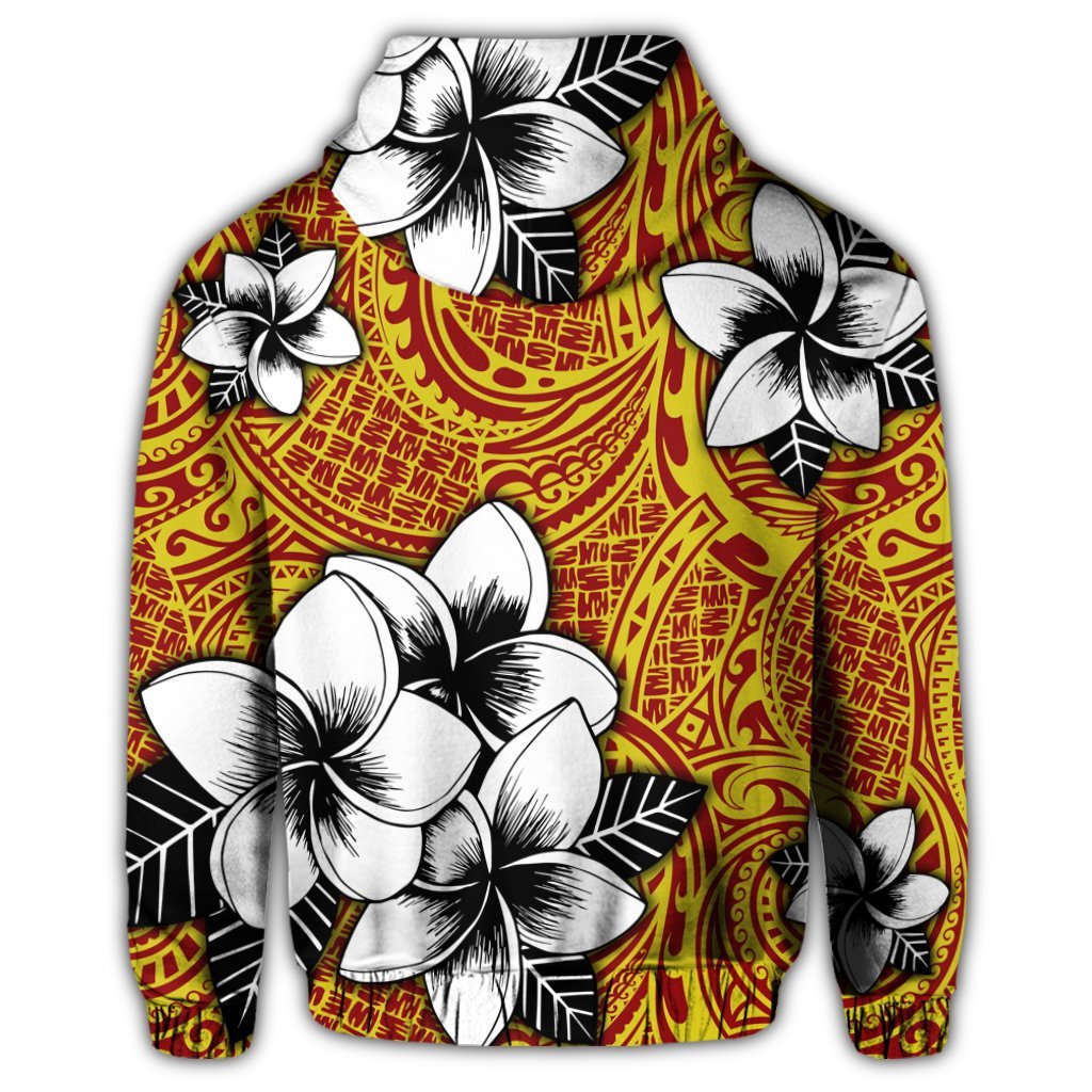 Hawaiian Plumeria Tribe Yellow Red Polynesian Zip Hoodie - Polynesian Pride