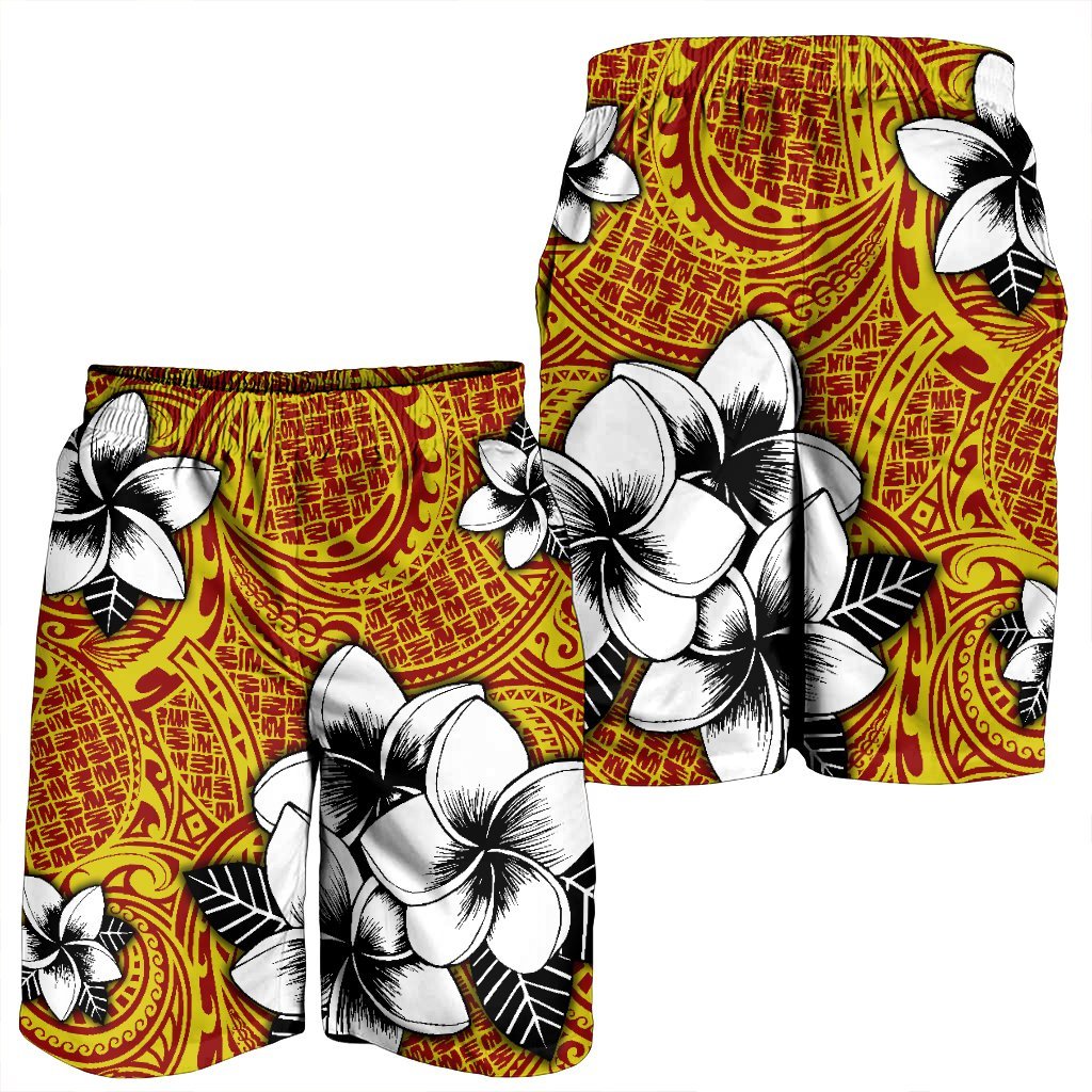 Hawaiian Plumeria Tribe Yellow Red Polynesian Men's Shorts AH - Polynesian Pride