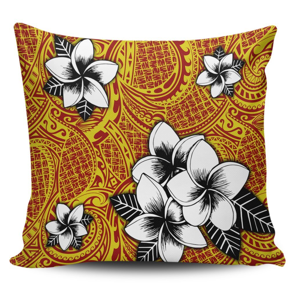 Hawaiian Plumeria Tribe Yellow Red Polynesian Pillow Covers AH Pillow Covers Black - Polynesian Pride