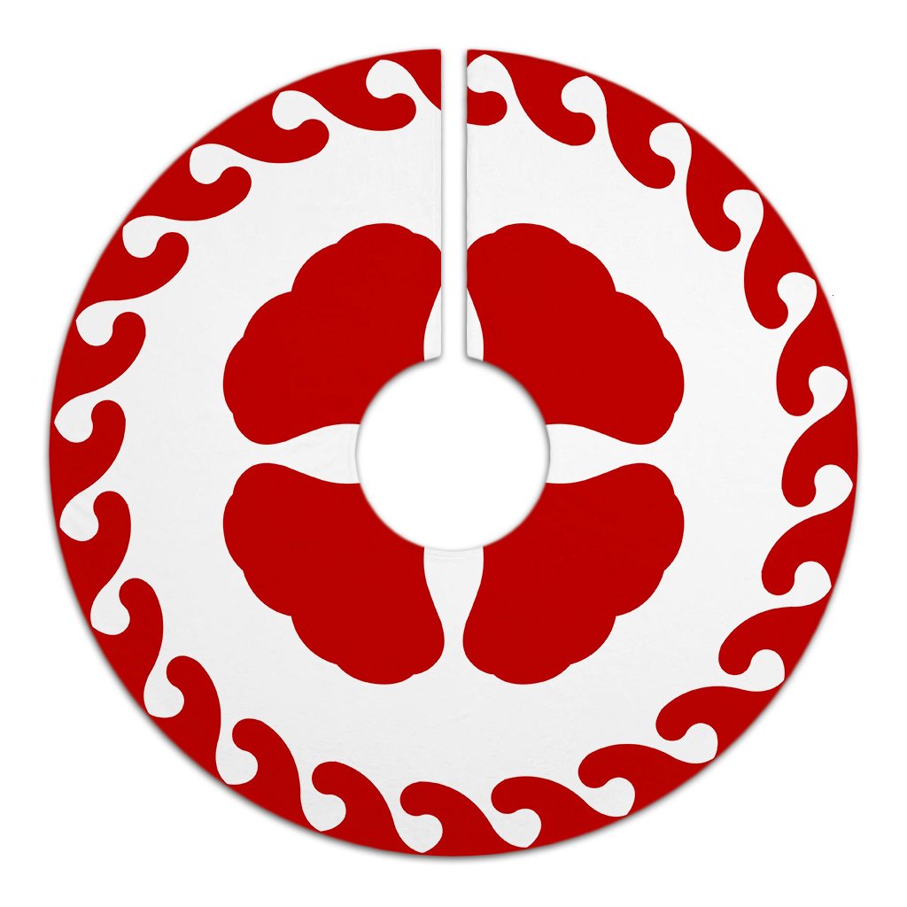 Hawaiian Quilt Flower Pattern Tree Skirt - Red White - AH - Polynesian Pride