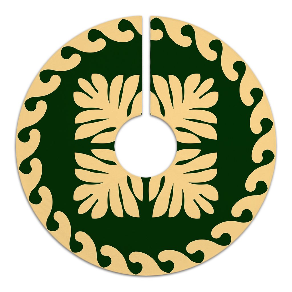 Hawaiian Quilt Pattern Beauty Tree Skirt - Green Beige - AH - Polynesian Pride