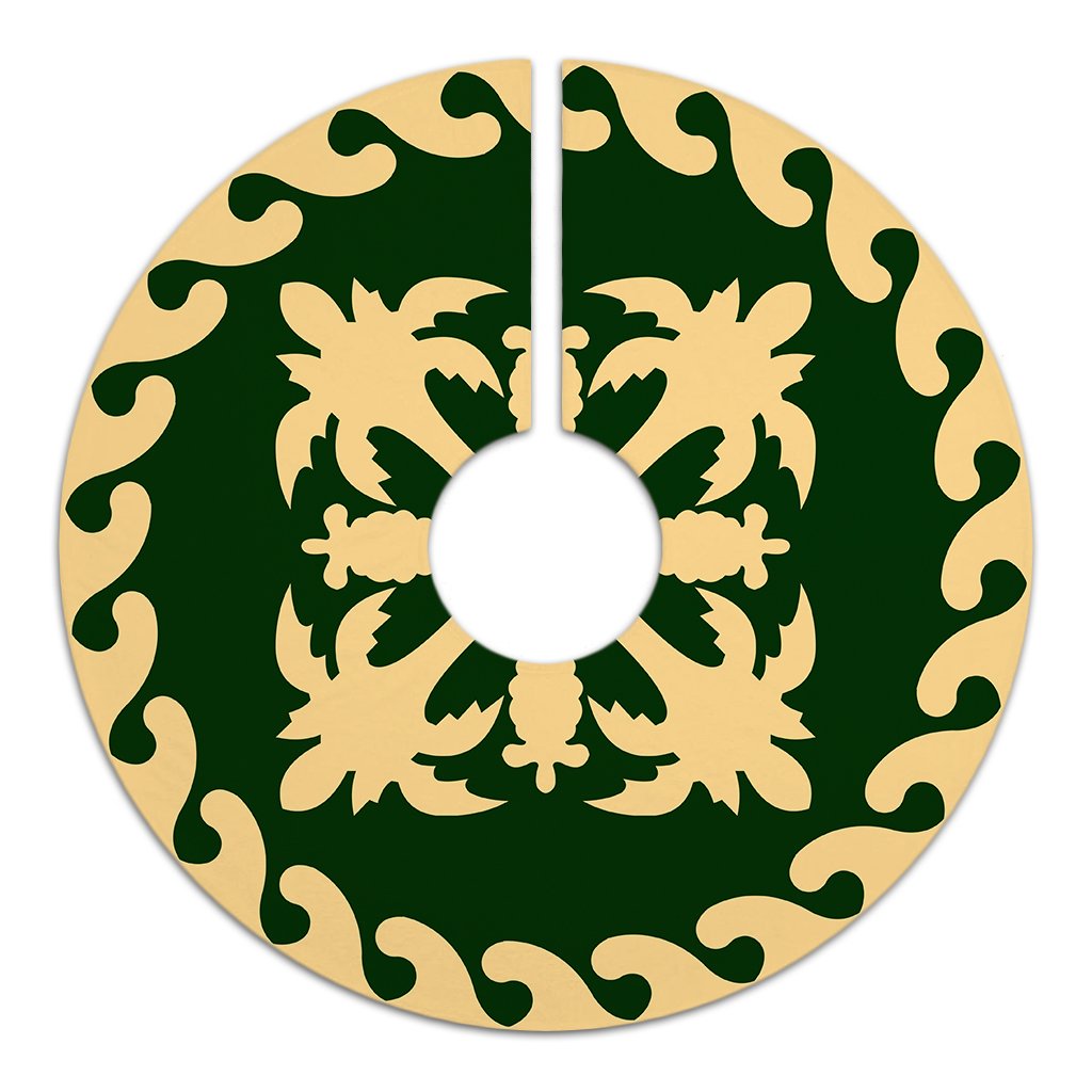 Hawaiian Quilt Pattern Coconut Lovely Tree Skirt - Green Beige - AH - Polynesian Pride
