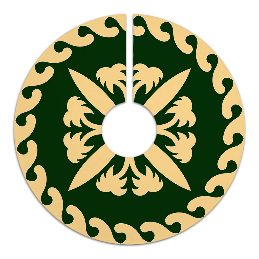 Hawaiian Quilt Pattern Coconut Tree Heart Tree Skirt - Green Beige - AH - Polynesian Pride