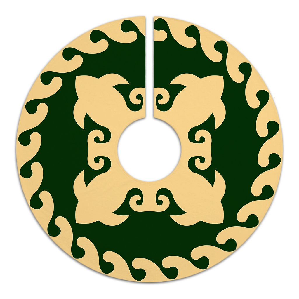 Hawaiian Quilt Pattern Fish Tree Skirt - Green Beige - AH - Polynesian Pride