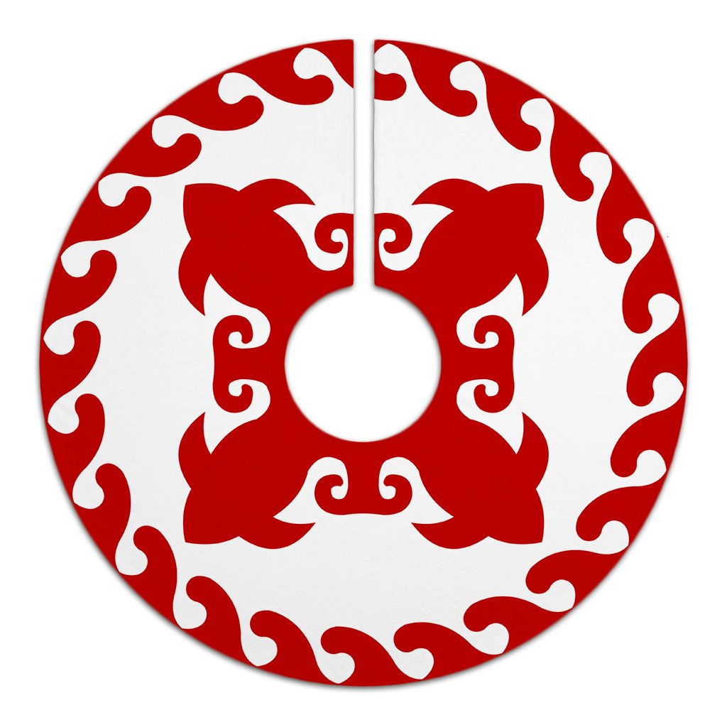 Hawaiian Quilt Pattern Fish Tree Skirt - Red White - AH - Polynesian Pride