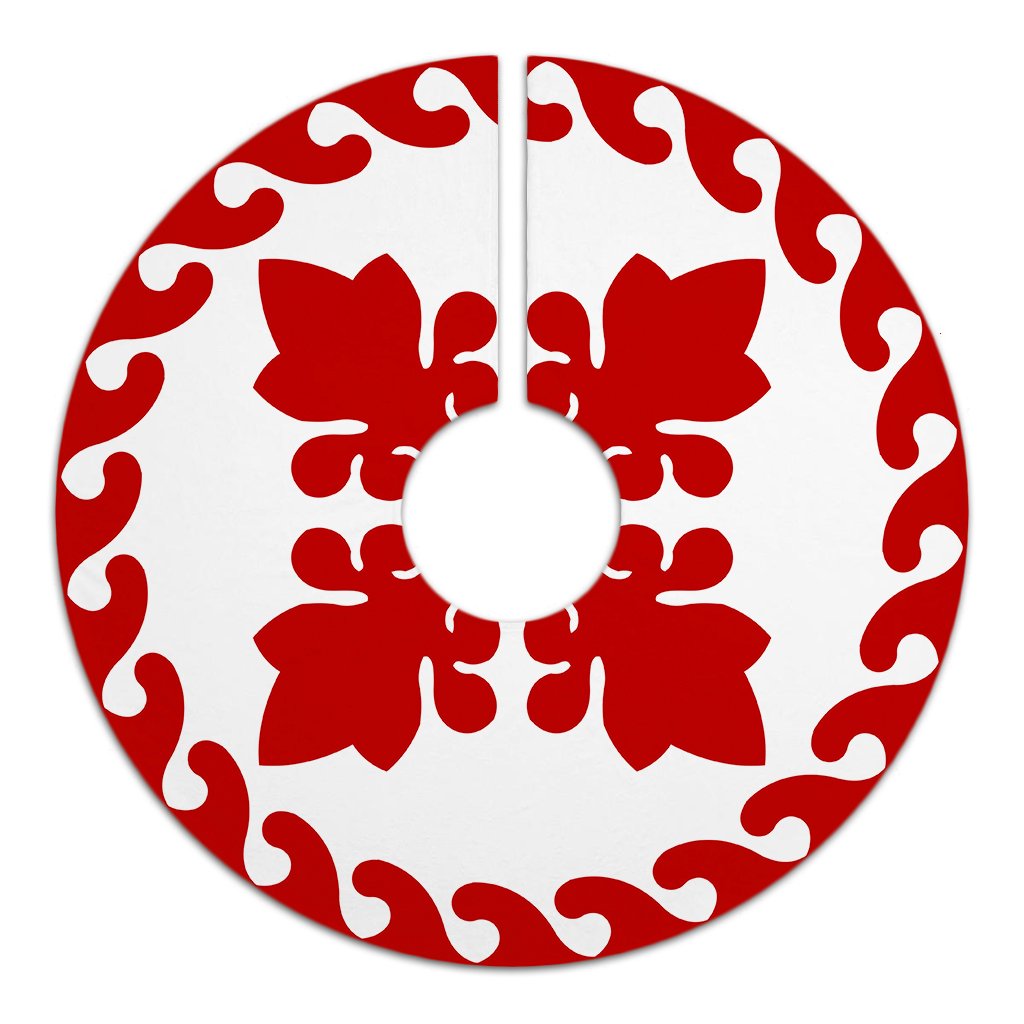 Hawaiian Quilt Pattern Flower Buds Polynesian Tree Skirt - Red White - AH - Polynesian Pride