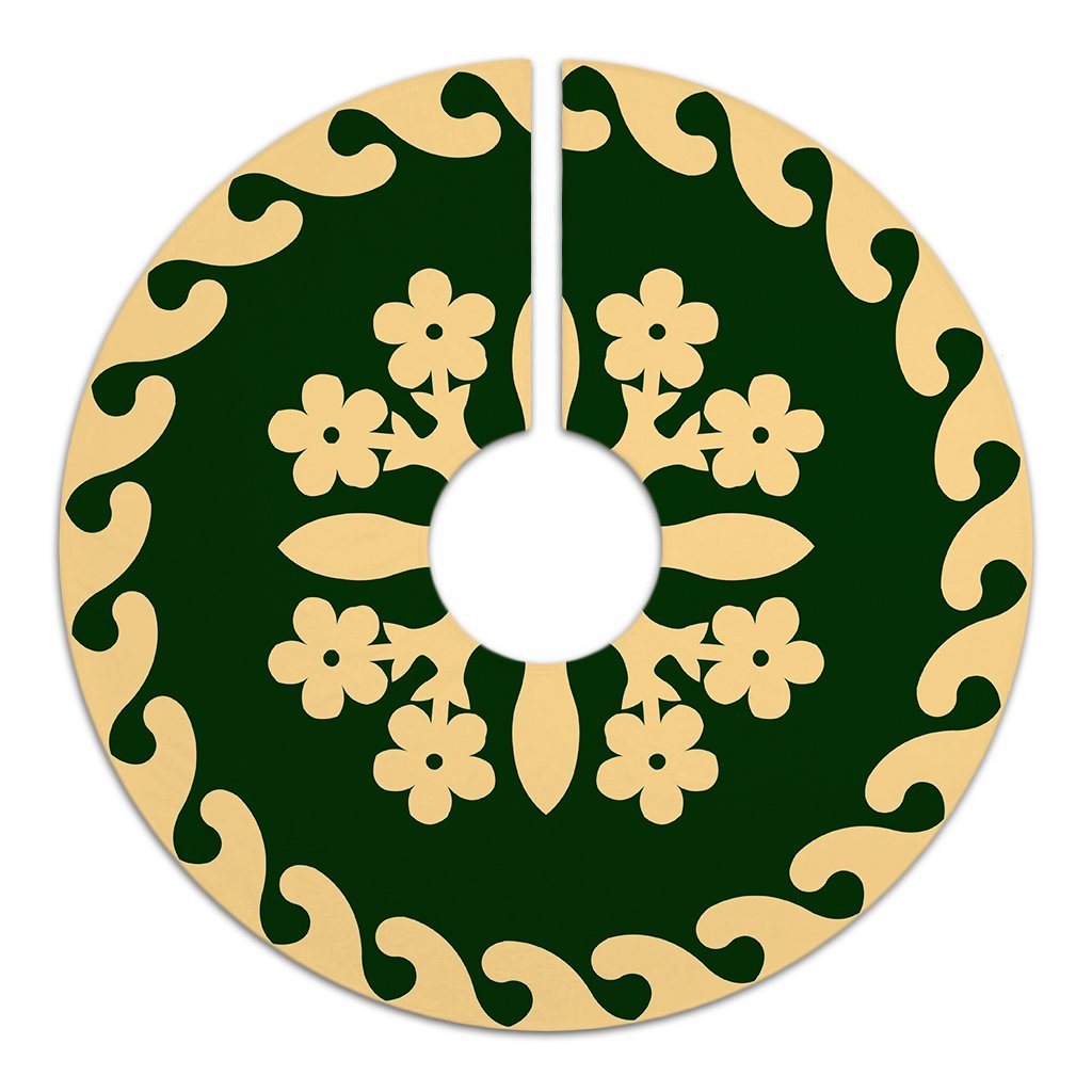 Hawaiian Quilt Pattern Flower Dream Tree Skirt - Green Beige - AH - Polynesian Pride